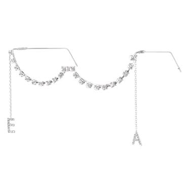 Imagem de Naimo Sem lente decoração diamante meia armação de óculos retrô cristal metal armação V óculos sem lente, Strass U Frame Prata, tamanho �nico