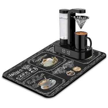 Imagem de Tapete de café divertido 58,4 cm x 38 cm, tapete de café para bancadas, absorção de manchas antiderrapantes, acessórios para cafeteria, cabe embaixo do tapete de máquina de café, tapetes de secagem de