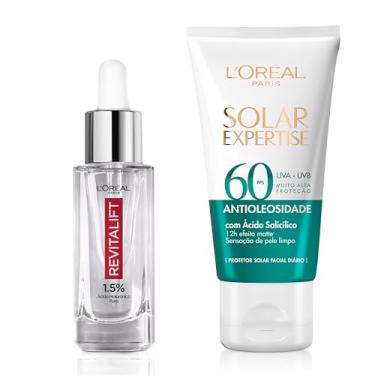 Imagem de Kit L'Oreál Paris Sérum Revitalift Hialurônico 30ml + Solar Expertise facial Antioleosidade FPS60 25g