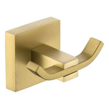 Imagem de Cabide Duplo Para Banheiro Quadrado Aço Inox Dourado Fosco - Gowff