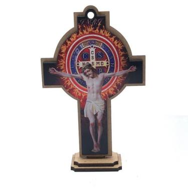 Imagem de Crucifixo Cruz Mesa E Parede São Bento Madeira Mdf 13 Cm - FORNECEDOR 