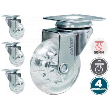 Imagem de Kit 4 Rodinha Giratória C/ Placa e Roda em Gel S/ Trava 50mm 2" 210 Co