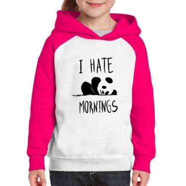 Imagem de Moletom Infantil I Hate Mornings - Foca na Moda, Branco, Rosa, 10