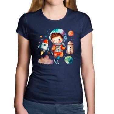 Imagem de Baby Look Algodão Astronauta Criança e Foguetes - Foca na Moda, Marinh
