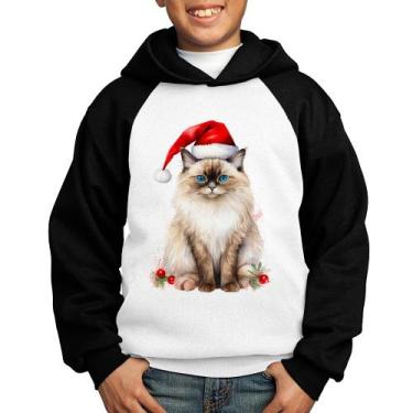 Imagem de Moletom Infantil Gato Natalino - Foca na Moda, Branco, Preto, 12