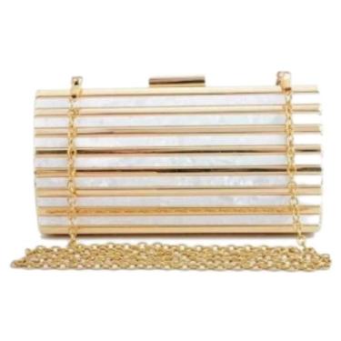 Imagem de Bolsa Clutch Madrepérola Grafite Festas Casamento 12x - Teneda, Dourad