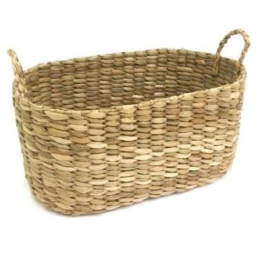 Imagem de Cesta Caixa Organizadora Oval C/ Alça de Palha de Taboa 33x20x17 - Cas