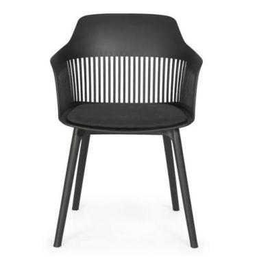 Imagem de Cadeira Mena Marcela Polipropileno Preto Assento Estofado em PU Base F