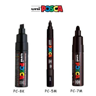 Imagem de Kit 03 Canetas Posca PC5M,PC7M,PC8K Várias Pontas Cor Preta - UNI