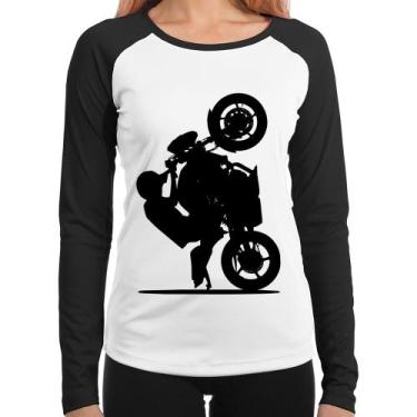 Imagem de Baby Look Raglan Moto Grau XJ6 Manga Longa - Foca na Moda, Branco, Pre