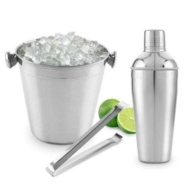 Imagem de Kit Barman Inox Com 3 Peças Balde Pegador E Coqueteleira 5308 - Wellmi
