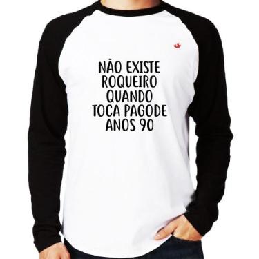 Imagem de Camiseta Raglan Não existe roqueiro quando toca pagode anos 90 Manga L