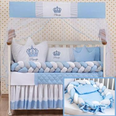 Imagem de Kit berço estampado coroa trançado e ninho redutor menino menina 15 pe