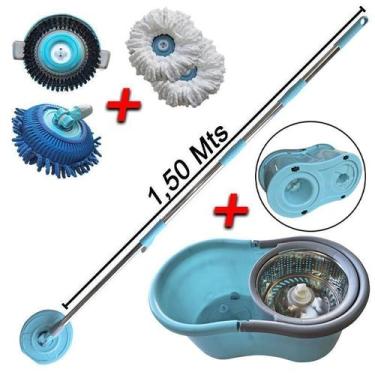 Imagem de Mop Giratório Cesto Inox 2 Refil Esfregão Tira Pó E Escovão - Vendassh