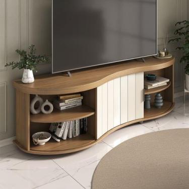 Imagem de Rack para TV Até 75' Magnum 1 Porta Ripada Carvalho/Off White/Menta - 