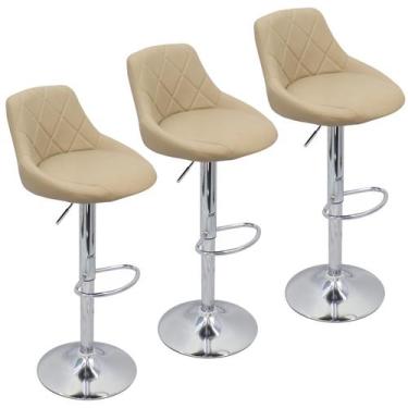 Imagem de Kit 3 Banquetas Milano Carmel Estofada Giratória c/ Regulagem - Bege -