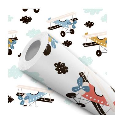 Imagem de Papel de Parede Vinílico Aviões Colorido Quarto Infantil 12m - DELIQUA