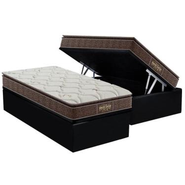 Imagem de Cama Box Baú Solteiro: Colchão Guarda Costas Extra Firme + Base Crc Suede Black(88x188)