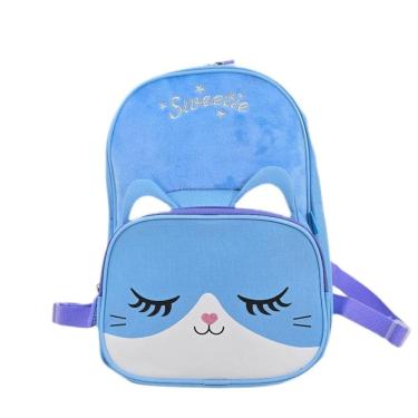 Imagem de Mochila Costa Escolar Creche Passeio Infantil Gatinho Azul