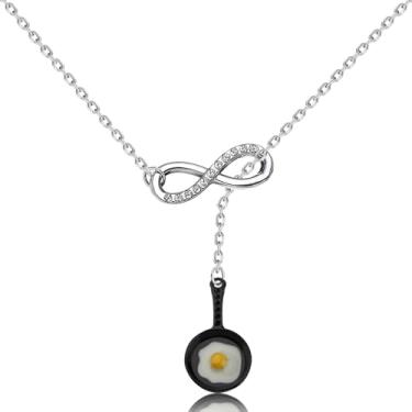 Imagem de BAUNA Presente para amantes de ovos, colar de ovo frito, frigideira, pingente, joias, frigideira, gema e clara de ovo, presente engraçado para comidas, Aço inoxidável, aço inoxidável