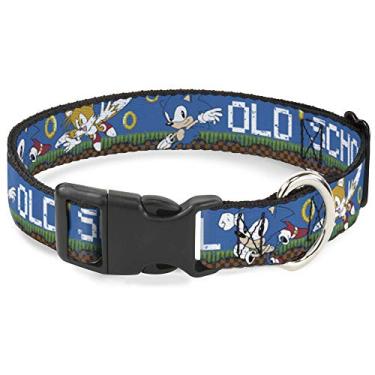 Imagem de Buckle-Down Coleira de gato Breakaway Sonic Tails Poses Old School Azul desgastado Branco 20,32 a 30,48 cm de largura