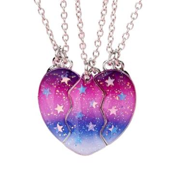 Imagem de Elefezar Colar BFF para 3, pingente magnético de estrela combinando com coração dividido para mulheres, Metal, Zircônia cúbica