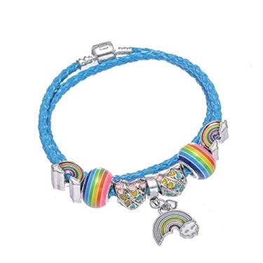 Imagem de Pulseira com pingente de arco-íris pulseira de couro azul diversidade humana e unidade da humanidade LGBQT amor e justiça para todos para todos tamanho padrão de 5 mm serve para diâmetros Pandora,