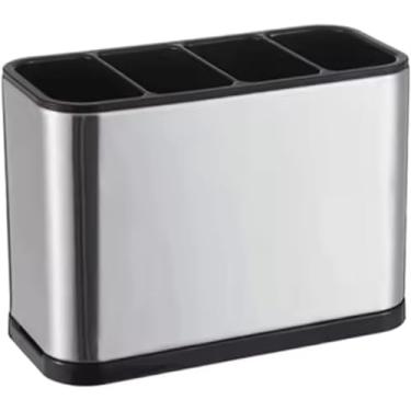 Imagem de Escorredor PortaTalher Retangular com 4 Divisórias de Pia - Porta Talheres em Aço Inox Brilhante 18x13cm Com Drenagem de Água, Compacto, Praticidade e Organização para Cozinha.
