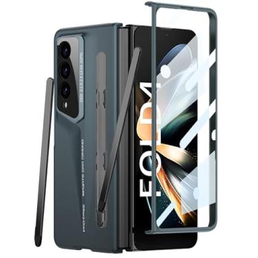 Imagem de YQODSZ Capa para Samsung Galaxy Z Fold 4 com suporte colável para caneta S e caneta Stylus, Z Fold 4 5g capa para celular com protetor de tela para câmera Z Fold 4 verde