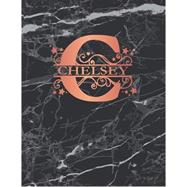 Imagem de Chelsey: Personalized Dot Grid Bullet Notebook for Women or Girls. Monogram Initial C. Black Marble & Rose Gold Cover. 8.5" x 11" 110 Pages Dotted Journal Diary Pape