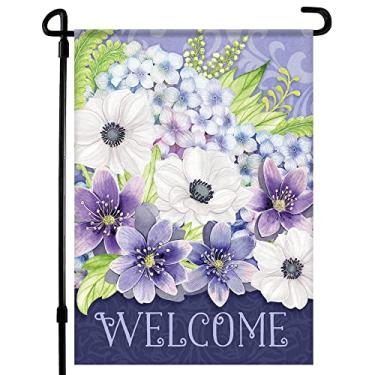 Imagem de Home4Ever Bandeiras de jardim de primavera 30,5 x 45,7 cm dupla face - bandeira de buquê de boas-vindas floral impressa em poliéster premium - Banner de boas-vindas para casa sazonal para ambientes externos, quintal, gramado, deck, pátio - Serve para a maioria dos suportes