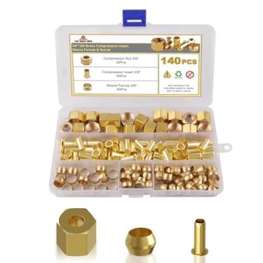 Imagem de HASAOMOI Kit De Acessórios De Compressão Sortidos 140Pcs - 3/8" De Virola De Manga De Compressão De Latão, Inserção E Porcas, Usado Para Conectar Linhas De Ar, Água, Combustível, Óleo E Gases Inerte