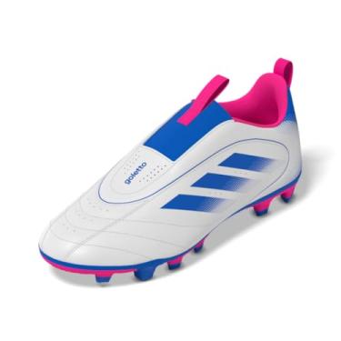Imagem de adidas Tênis de futebol unissex infantil Goletto Ix sem cadarço firme, Branco/azul royal/Team Shock Pink, 12 Little Kid