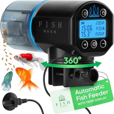 Imagem de FISHNOSH Alimentador automático de peixes para aquário com termômetro digital – 2025 distribuidor automático de comida de peixe programável, alimentador de férias para peixes, porções ajustáveis,