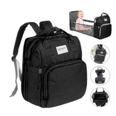 Imagem de Bolsa Maternidade Vira Berço Troca Bebê Preto - opapro