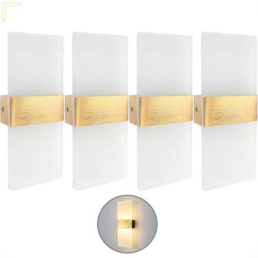 Imagem de Kit 4 Arandela Dourado Escovado Acrilico Jateado Led 3000K - Acende A 