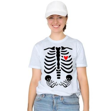 Imagem de Camiseta Esqueleto Raio X Gestante Grávida Gêmeos Camisa Personalizada