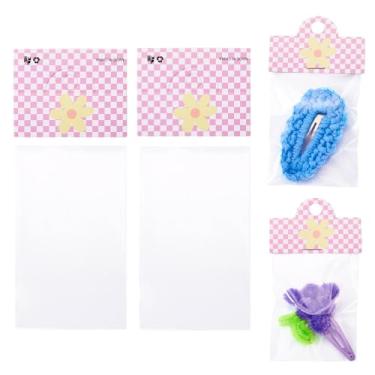 Imagem de Bestewelry 100 peças, bolsa de embalagem de joias, 8 x 5 cm, sacos de celofane OPP com 100 peças, papel impresso com flores, cartões de cabeçalho dobráveis para pequenas empresas, pulseira, colar,