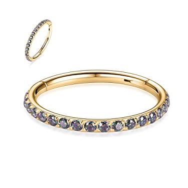 Imagem de PEAKLINK 20G 18G 16G 14G CZ/Opala Aço Inoxidável Sem Costura Articulada Segmento Anel de Piercing para Cartilagem de Concha de Septo Helix 6/7/8//9/10/12 mm, Metal, outro,