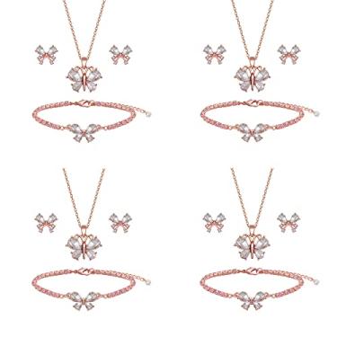 Imagem de Conjunto de joias de dama de honra para mulheres e meninas, ouro 18K e prata e ouro rosa banhado a ouro pingente borboleta colar brincos conjunto de pulseira, presente de dama de honra para casamento/proposta/festa/aniversário, Zinco Metal Vidro, Sem pedras preciosas