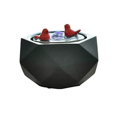 Imagem de Fonte de mesa Fonte de água de mesa para relaxamento interno Fonte de água Feng Shui Fonte de cachoeira com superfície de corte e decoração de escultura de pássaro para decoração de casa, sala de