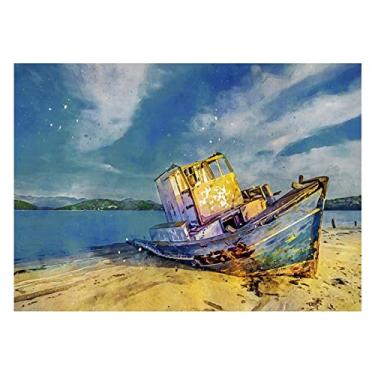 Imagem de Barco de madeira céu paisagem marítima tela arte de parede paisagem costeira obras de arte - pinturas panorâmicas impressão em tela - natureza moderna pôsteres e impressões para decoração de sala de