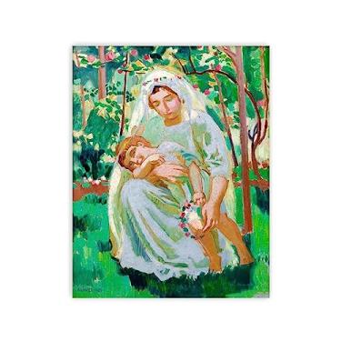 Imagem de JZSDGB Maternité Ensoleillée por Maurice Denis Impressões de pôster-Famous Fine Art Reproduções de pintura a óleo, impressão giclée em tela - arte de parede em tela clássica decoração 40 x 55 cm (16 x