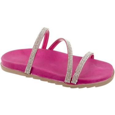 Imagem de Tamanco Feminina Flat Chinelo Rasteira Strass Brilho Anatômico Via Ang