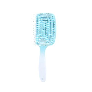 Imagem de 1 peça pente de cabelo elástico oco gradiente, escova de cabelo cacheado molhado e oco, pente de cabelo, ferramenta de estilo de cabelo de salão especial (azul)