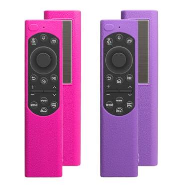 Imagem de Pacote com 2 capas para controle remoto Samsung Smart TV, capa protetora de silicone para Samsung Solar Cell Remote 2021 2022 BN59-01357 BN59-01385 BN59-01265A capa remota atualizada (roxo não brilha