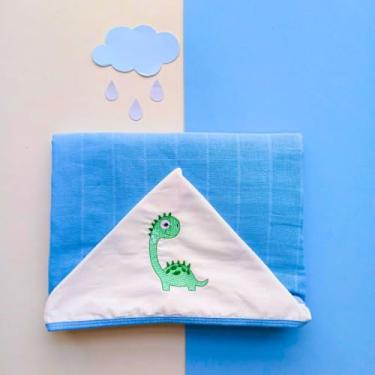 Imagem de Toalha Banho Bordada Fralda Capuz Soft 100% Algodão Enxoval Maternidade Piscina Praia Escola (Dinossauro Verde)