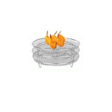 Imagem de Rack redondo de 20 cm para fritadeira a ar livre, 3 camadas, empilhável, desidratador, cesta de fritadeira a ar de aço inoxidável, adequada para fritadeira a ar, forno, vaporizador, panela de pressão,