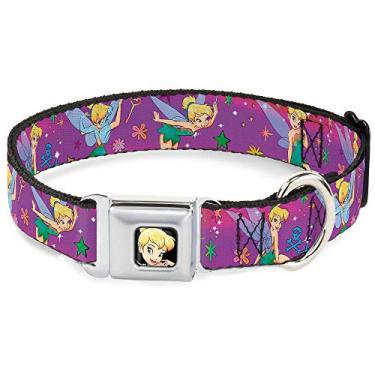 Imagem de Buckle-Down Coleira para cachorro fivela de cinto de segurança Tinker Bell Poses Flores Estrelas Caveira Roxa, Multicor, 3,8 cm de largura – Serve para pescoço de 33-45,7 cm – Pequeno (DC-WDY007-WS)
