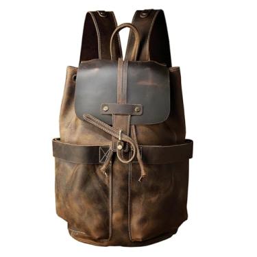 Imagem de Mochila vintage de couro genuíno para homens, mochila de grande capacidade multifuncional retrô de 15 polegadas para laptop bolsa de couro de vaca(Dark Brown)